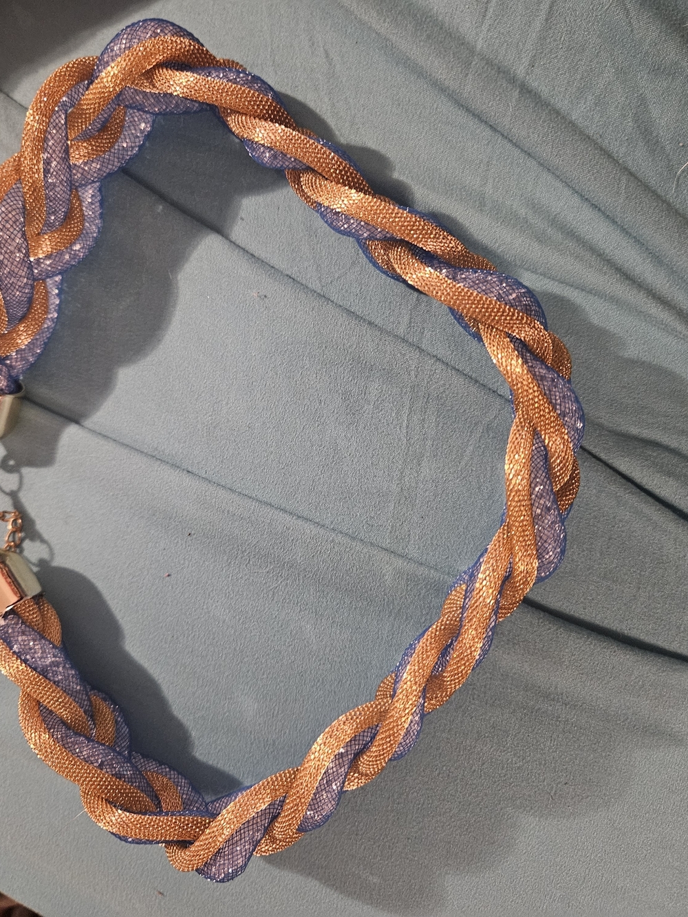 Braided Mesh Statement Necklace in Copper and Lavender